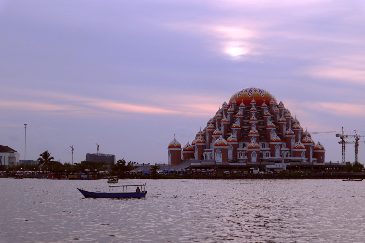 mosque, makassar, indonesia, boat, sunset, outdoors, mosque, mosque, mosque, makassar, makassar, makassar, makassar, makassar